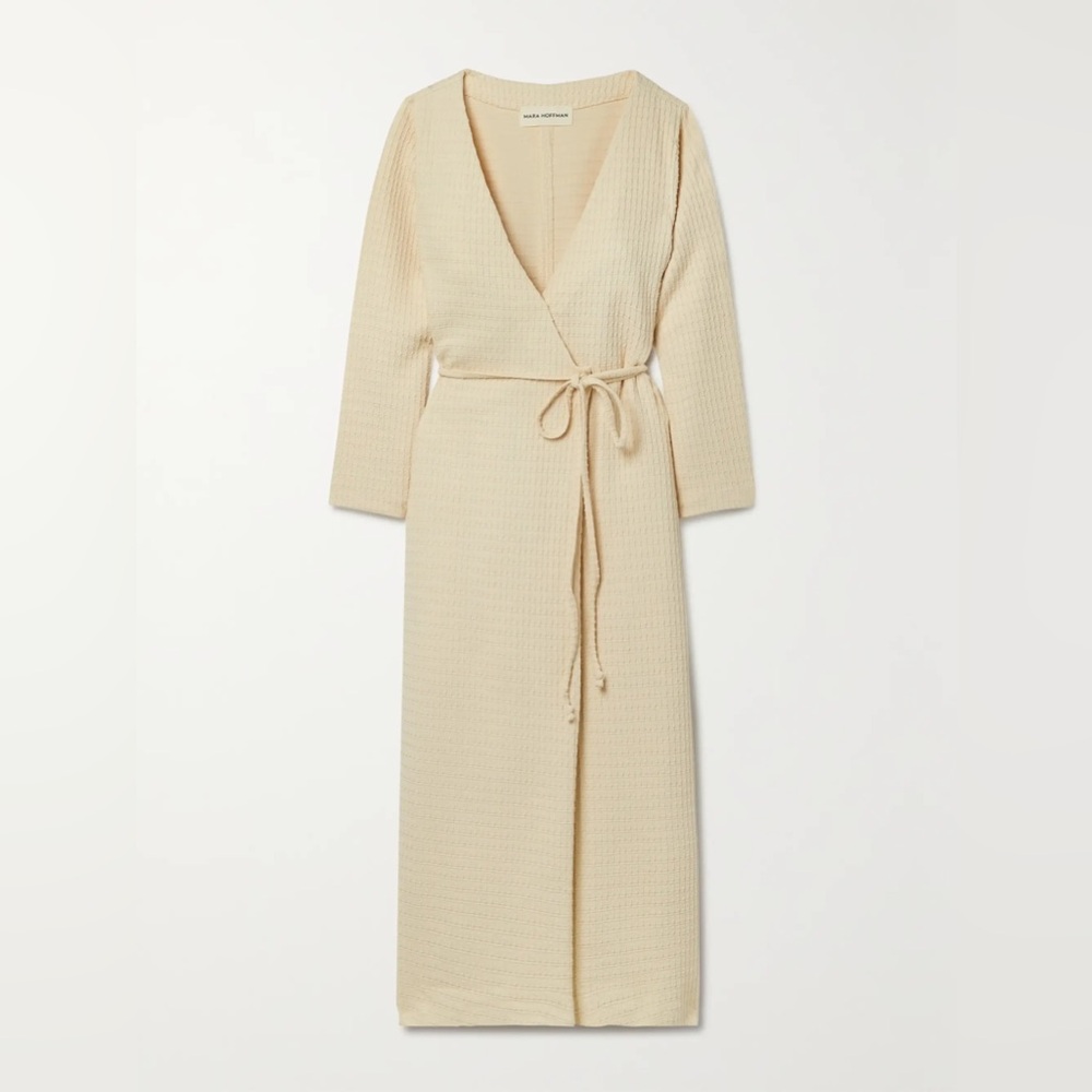 Mara Hoffman Tiffany Wrap Dress - Cream Ivory Waffle Texture Midi Dress sz 2X - Picture 2 of 7